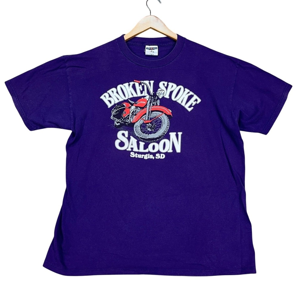 VTG Broken Spoke Saloon Sturgis SD T-Shirt Mens Large Purple Made in USA Jerzees